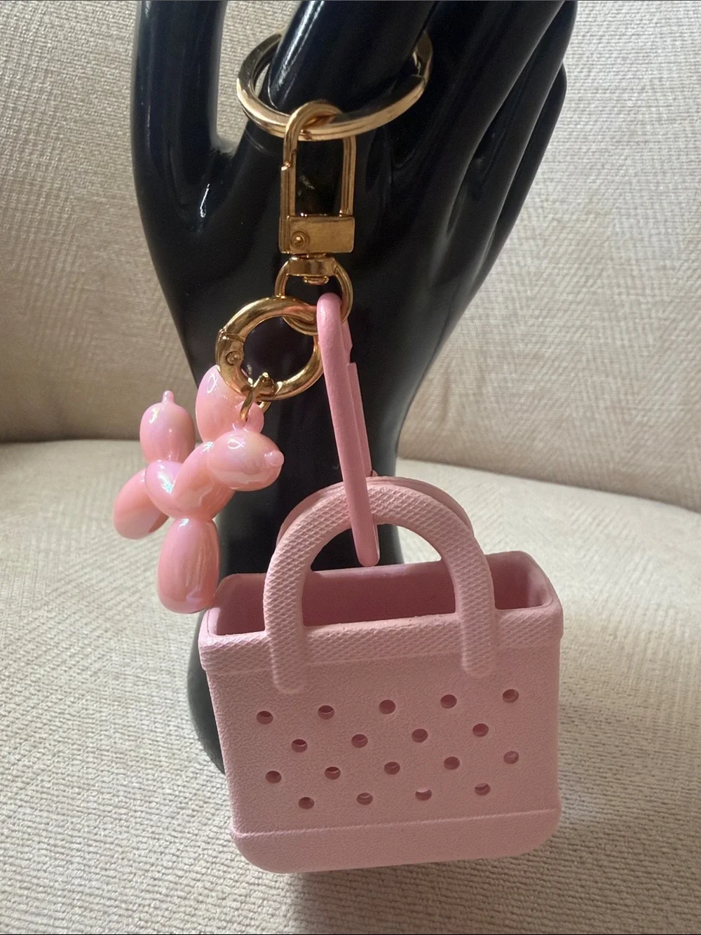 Pink Mini Tote Keychain with Balloon Dog Charm